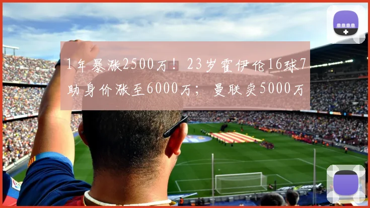 1年暴涨2500万！23岁霍伊伦16球7助身价涨至6000万；曼联卖5000万
